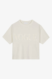 T-Shirt VOGUE crema con logo ricamato tono su tono