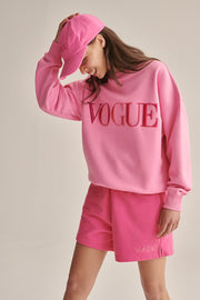 Felpa VOGUE Spring rosa con logo ricamato colorato