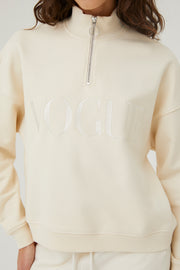 Felpa con zip VOGUE Whites crema con logo ricamato