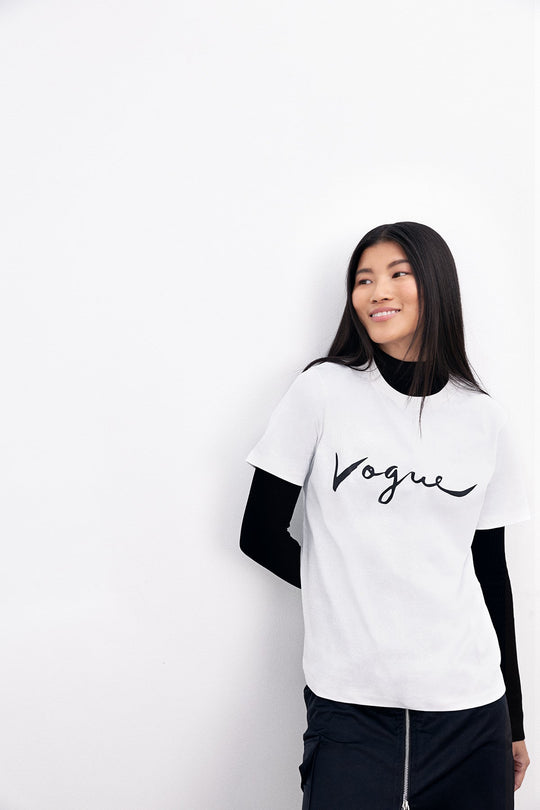 T-Shirt VOGUE Icons bianca con logo stampato nero