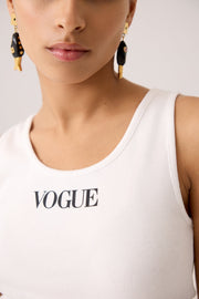 Tank top VOGUE bianco con logo stampato nero