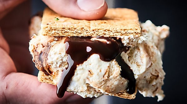 This No Churn Roasted S'Mores Ice Cream Recipe is insanely quick and easy to make and is loaded with hot fudge, roasted marshmallows, and crunchy graham crackers! Only 7 ingredients needed and NO ice cream machine required! showmetheyummy.com