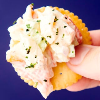 seafood salad on a cracker