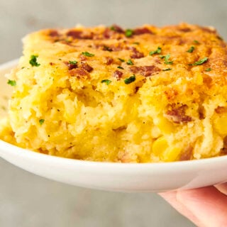 creamy corn pudding with bacon and cheese