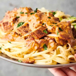 plate of creamy marry me chicken and pasta