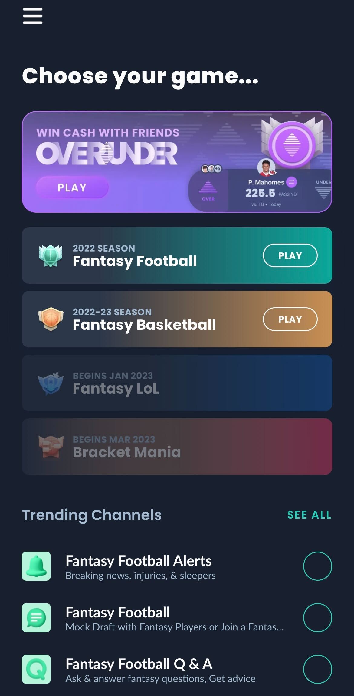 All the Sleeper Fantasy games and channels are easy to find on the app