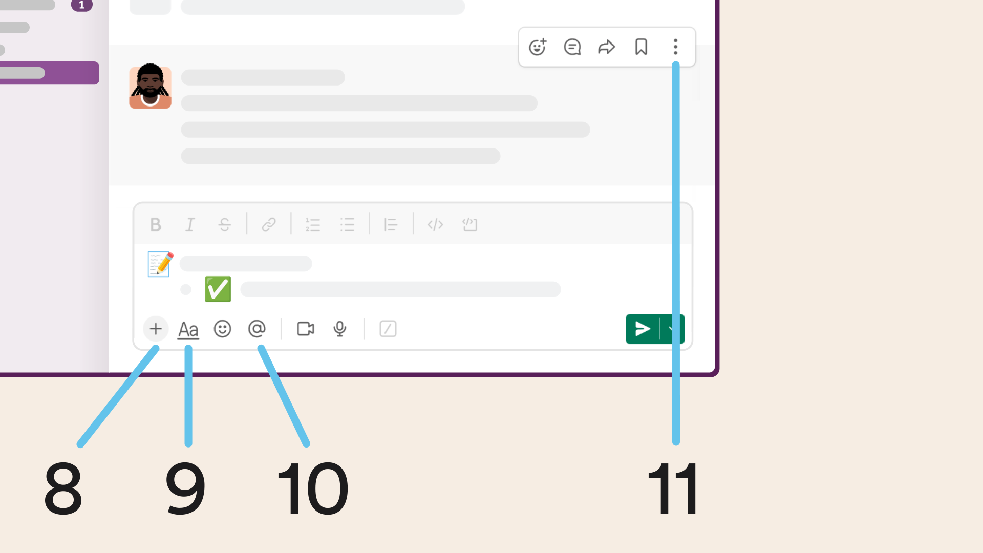 Vista de un campo de mensajes en Slack