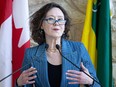 Justice Minister and Attorney General Bronwyn Eyre attends a joint funding announcement between the provincial government, University of Saskatchewan and Legal Aid Saskatchewan at the College of Law on April 1, 2024.