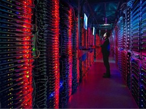 The inside of the data centre owned by French web provider OVHcloud in Beauharnois, near Montreal, Que.