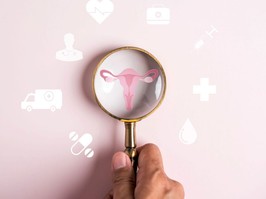 Illustration of magnifying glass looking at ovaries