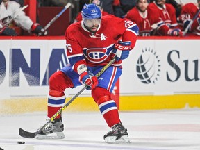 Montreal Canadiens defenceman P.K. Subban looks to pass during first period against the Columbus Blue Jackets in Montreal on Dec. 1, 2015.