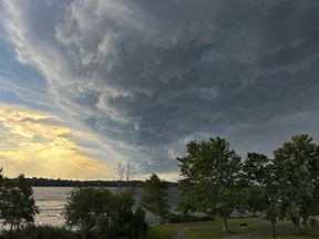 Storm clouds move across the sky