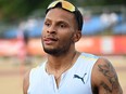 Canada's Andre de Grasse reacts after winning the men's 200 metres competition of the Gyulai Istvan Memorial World Athletics Continental Tour Gold Meeting earlier this month.
