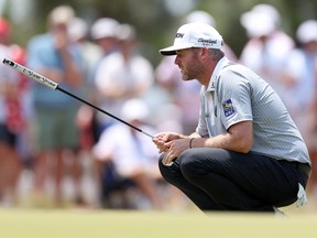 Taylor Pendrith prepares to putt on the eighth green during the second round of the 124th U.S. Open.