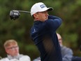 Mackenzie Hughes tees off on the second hole during day three of the Genesis Scottish Open.