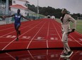 Issam Asinga, a track and field competitor, is introduced at the annual awards for high school athletes, on July 11, 2023, in Los Angeles.