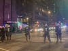 Police in riot gear line the streets of downtown Montreal on Thursday July 11, 2024 during a protest against the dismantlement of the pro-Palestinian encampment at McGill.