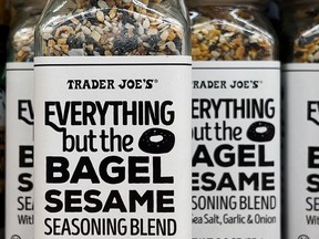 Trader Joe's Everything but the Bagel seasoning blend on display at a location in Colonie, N.Y., on Tuesday. MUST CREDIT: Matt Williamson