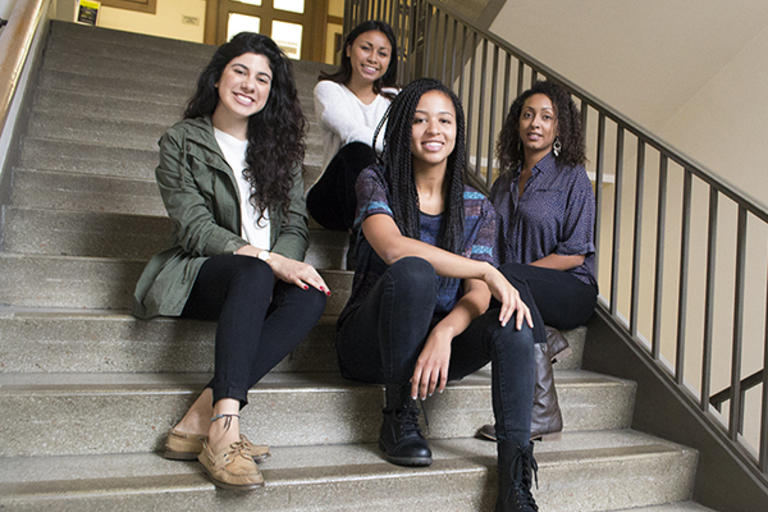 students on indoor steps