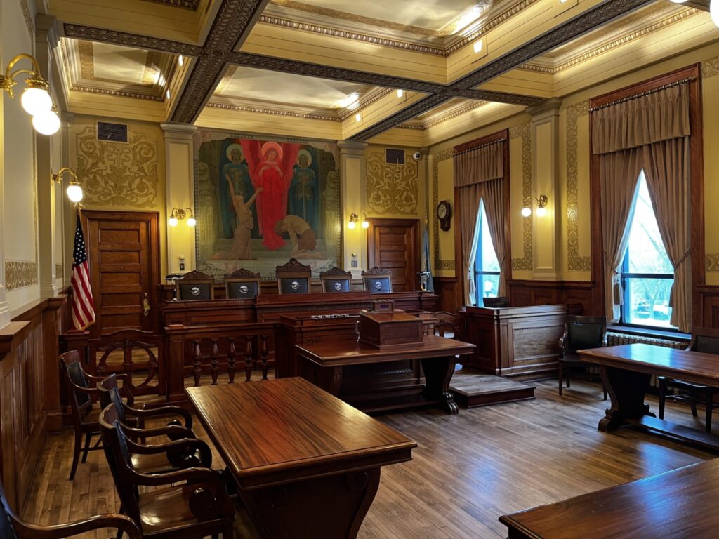 The South Dakota Supreme Court chamber at the state Capitol in Pierre. (Joshua Haiar/South Dakota Searchlight)