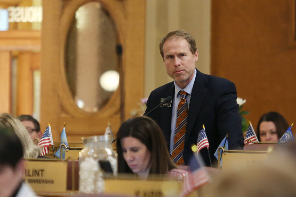 Rep. Scott Odenbach, R-Spearfish, on the House floor during the 2024 legislative session. (Makenzie Huber/South Dakota Searchlight)