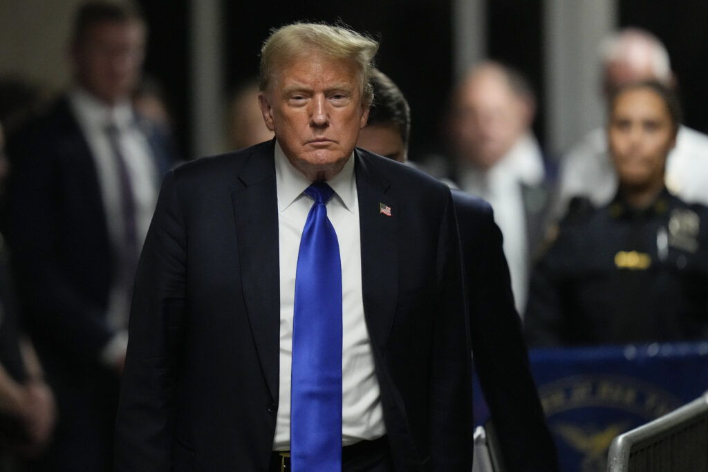 Former U.S. President Donald Trump walks to speak to the media after being found guilty following his hush money trial at Manhattan Criminal Court on May 30, 2024, in New York City. The former president was found guilty on all 34 felony counts of falsifying business records in the first of his criminal cases to go to trial, making him the first former U.S. president to be convicted of felony crimes. (Seth Wenig-Pool/Getty Images)