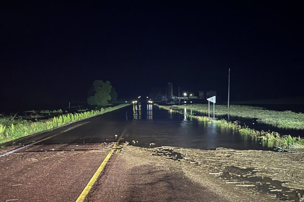 A flooded road in Minnehaha County in the early morning hours of June 21, 2024. (Courtesy of Minnehaha County Sheriff's Office)