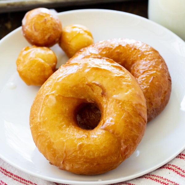 Two Copycat Krispy Kreme Doughnuts on a plate.