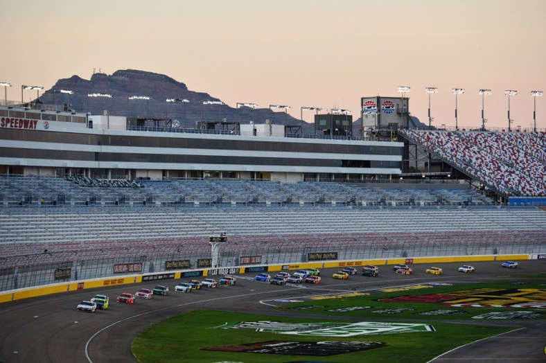 Sep 27, 2020; Las Vegas, Nevada, USA; General view during the South Point 400 at Las Vegas Motor Speedway. Mandatory Credit: Gary A. Vasquez-USA TODAY Sports