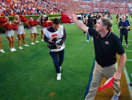 Georgia coach Kirby Smart could be celebrating another CFP bid in Atlanta this weekend -- or praying for the committee's mercy. Mandatory Credit: John David Mercer-USA TODAY Sports