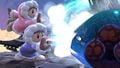 The Ice Climbers using Blizzard on a Metroid on the stage.