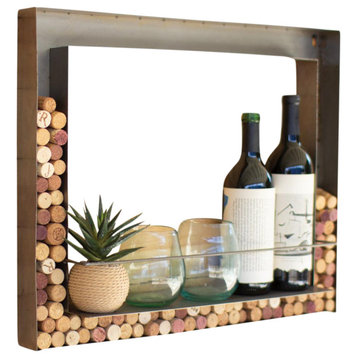 Unique Rustic Metal Cork Holder Wall Bar Wine Shelf Display Frame Minimalist