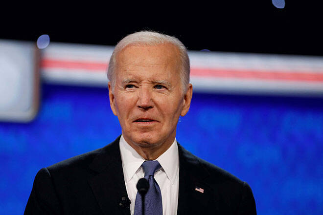 MARCO BELLO / REUTERS
                                President Joe Biden attends the first presidential debate hosted by CNN in Atlanta Thursday night.