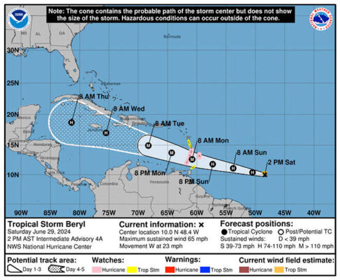 Hurricane Beryl in Atlantic expected to grow into Category 3 storm