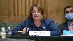 A woman testifies before Congress.