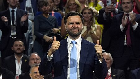 Republican vice presidential candidate Vance attends the first day of the Republican National Convention on Monday