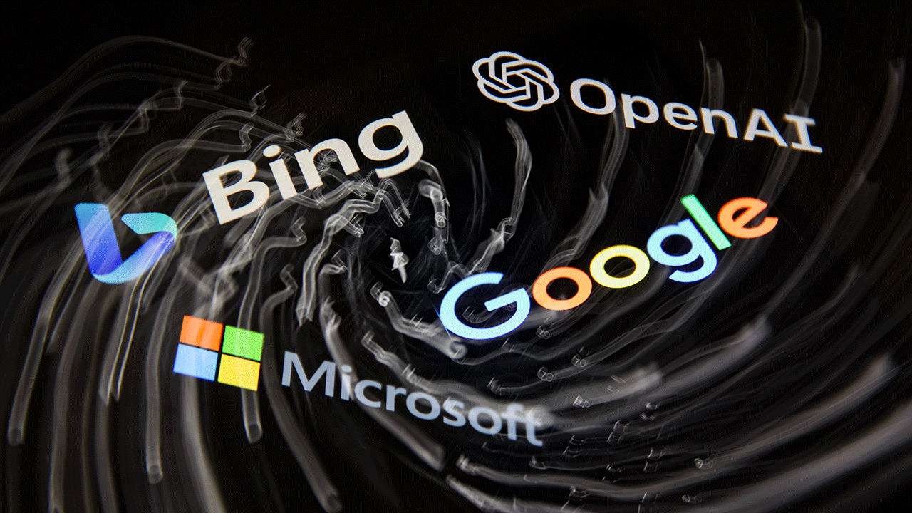 Bing, OpenAI, Google and Microsoft logos