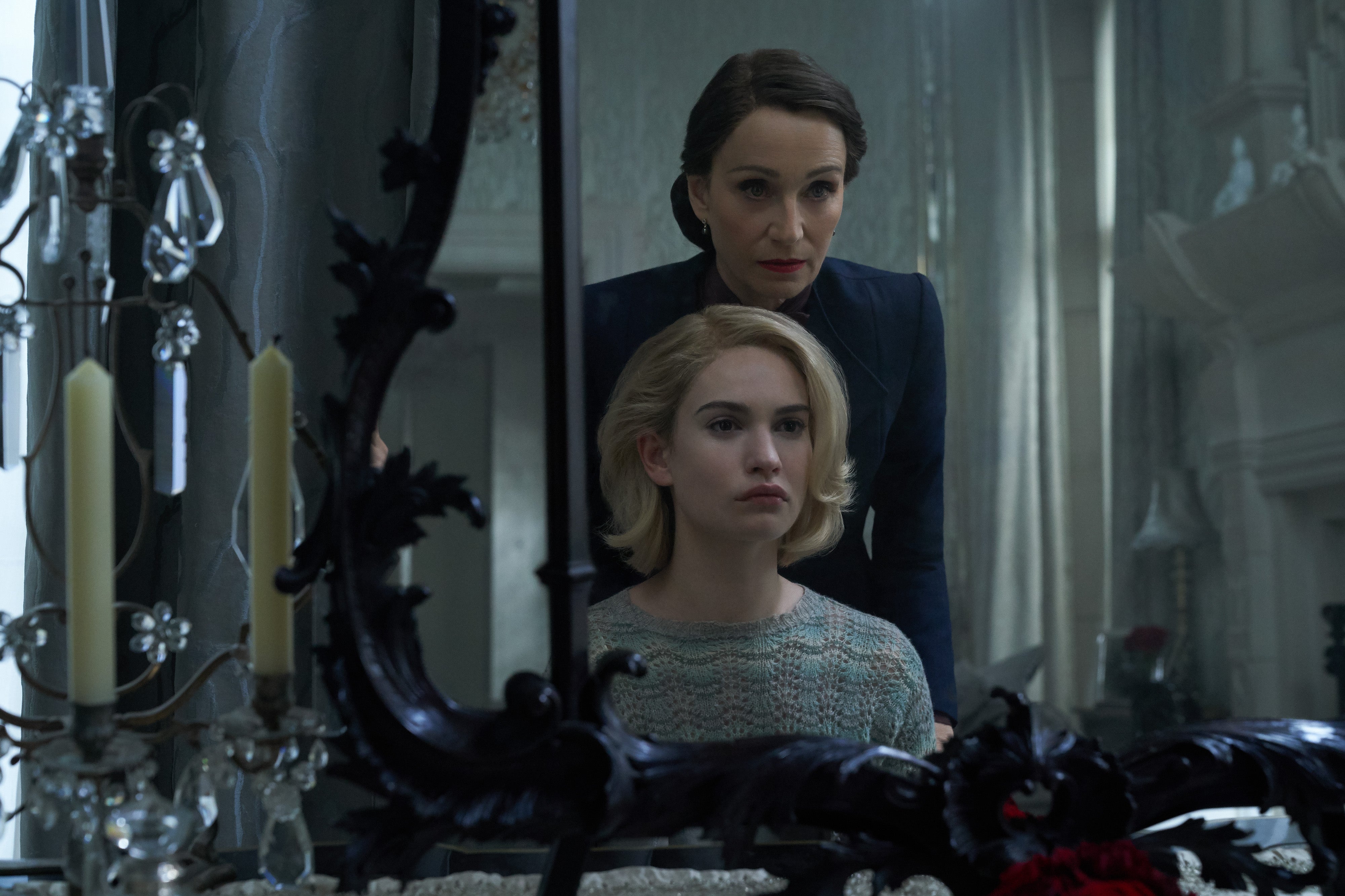 Lily James as Mrs de Winter, Kristin Scott Thomas as Mrs Danvers