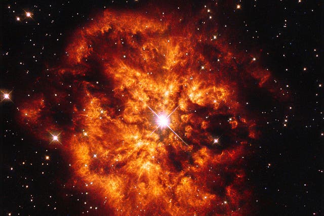 <p>Explosive company: Wolf-Rayet star Hen 2-427, encompassed by the M1-67 nebula</p><p>   </p>