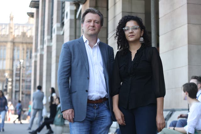 Sanna Seif with Richard Ratcliffe ahead of the press conference (James Manning/PA)