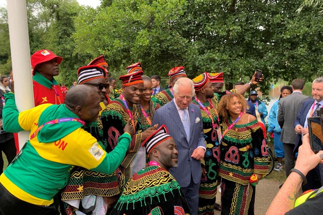 Prince Charles poses for a group photo with athletes from Cameroon (Richard Vernalls/PA)