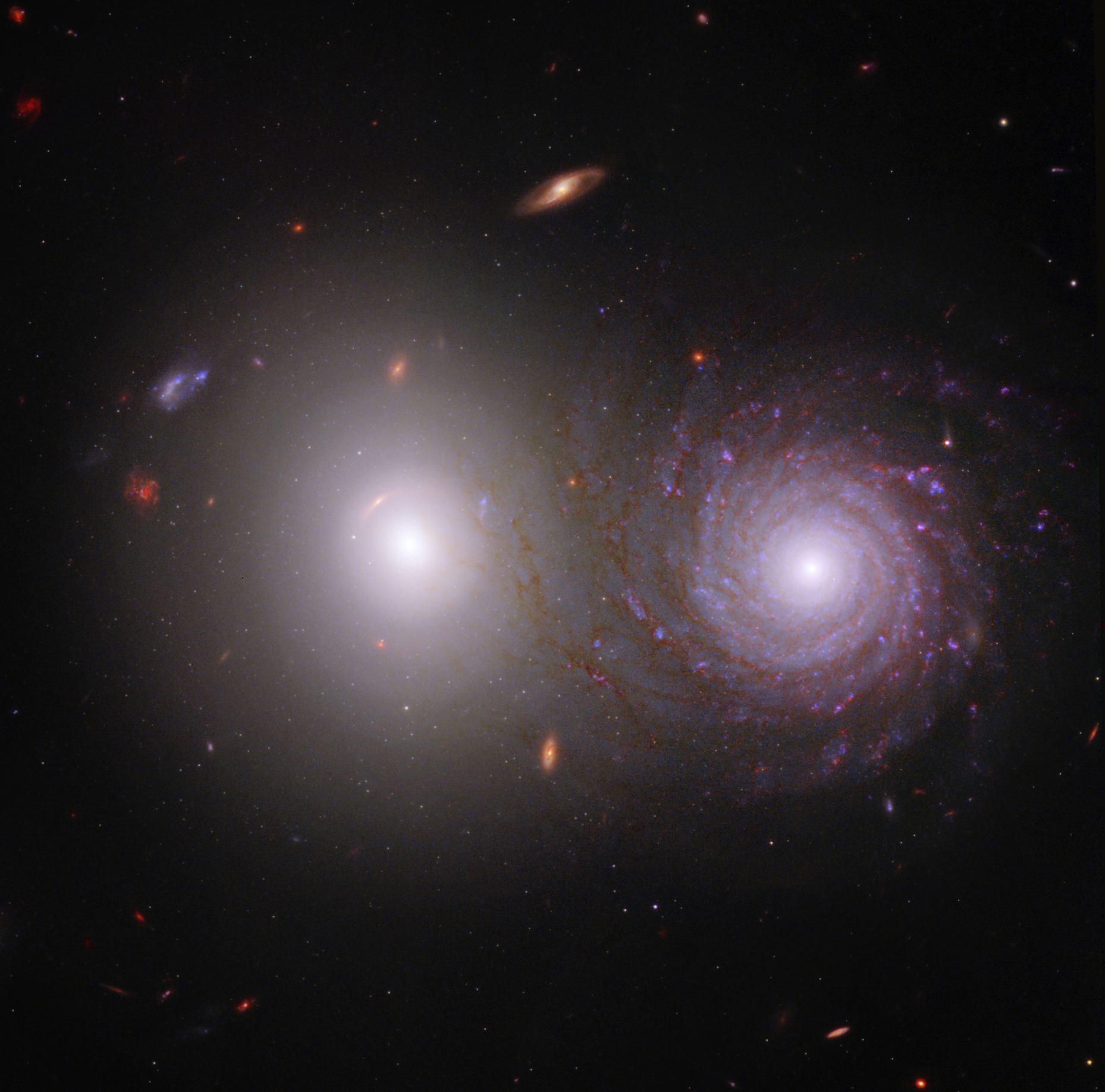 A pair of galaxies as seen by combining data from both the Hubble and James Webb Space Telescopes