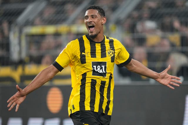 Sebastien Haller celebrates his second goal (Martin Meissner/AP)