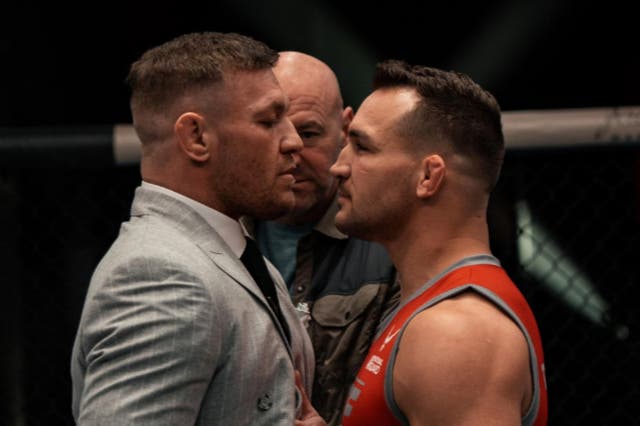 <p>Conor McGregor (left) faces off with Michael Chandler on the set of ‘The Ultimate Fighter'</p>