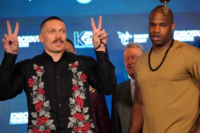 <p>Oleksandr Usyk (left) will defend his unified titles against Daniel Dubois </p>