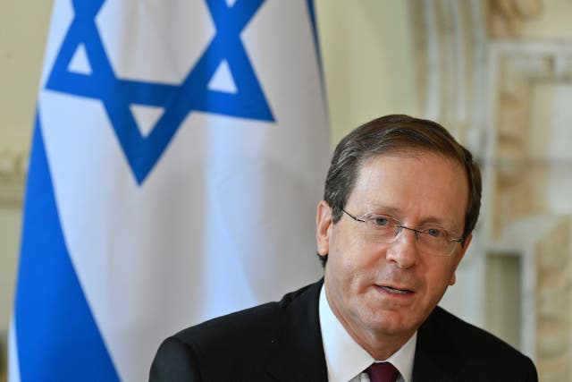 The President of Israel Isaac Herzog has called the BBC coverage of the conflict in the Middle East ‘atrocious’ and a ‘distortion of the facts’ (Justin Tallis/PA)