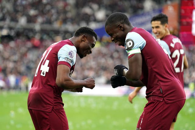 Mohammed Kudus (left) celebrates scoring against Wolves (Mike Egerton/PA).