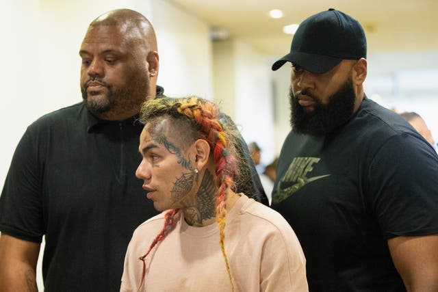 <p>Tekashi 6ix9ine in court in Texas in 2018</p>