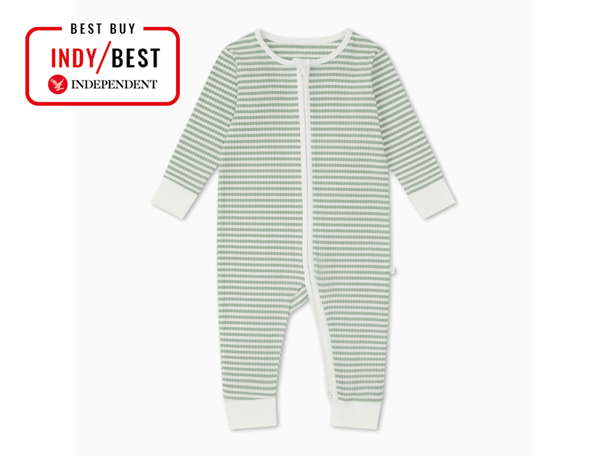 Mori sage stripe ribbed clever zip sleepsuit