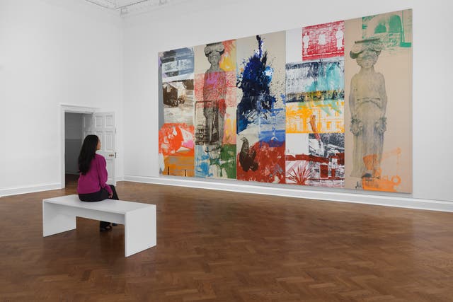 <p>Rauschenberg’s ‘Caryatid Cavalcade I’ from Roci Chile, 1985 (silkscreen ink, acrylic, and graphite on canvas) is part of the new exhibition exhibition </p>